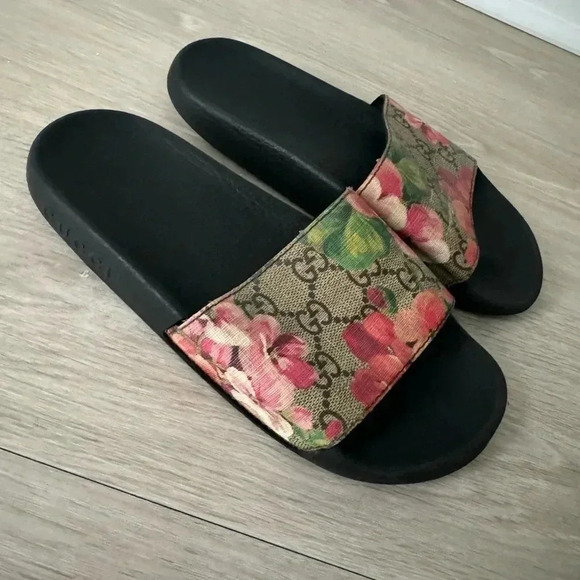 Gucci GG Blooms Supreme Floral Slide Slip On Rubber Sandals Flats EU 34 - Picture 5 of 13